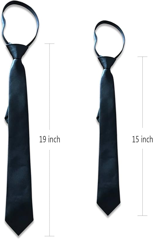 Aurya Boys' Solid Color Zipper Tie 15 inch/19 inch Polyester Satin Zipper Neckties